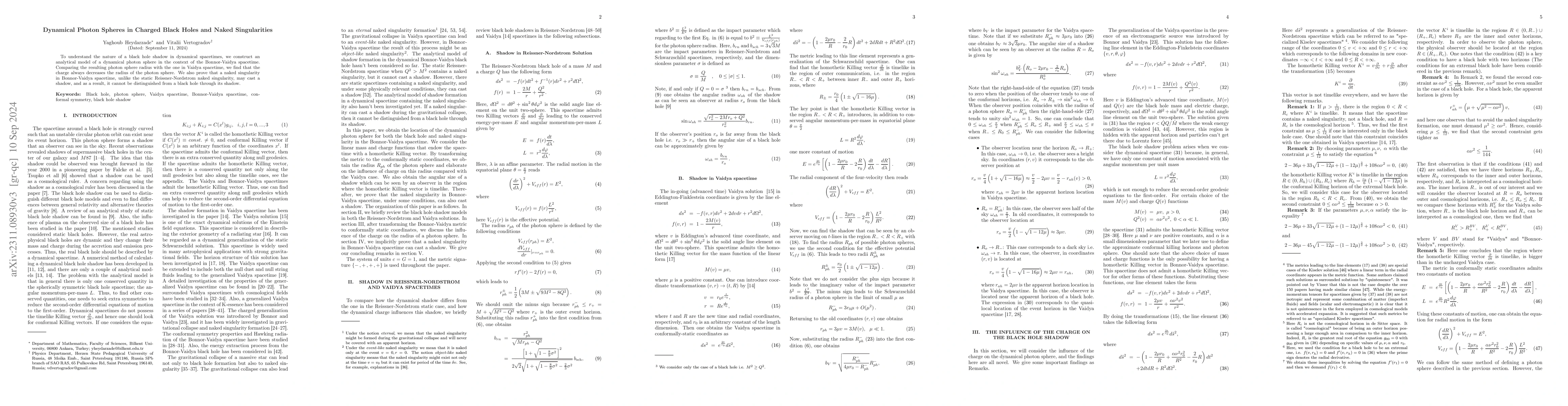 Thumbnail for Dynamical Photon Spheres in Charged Black Holes and Naked Singularities