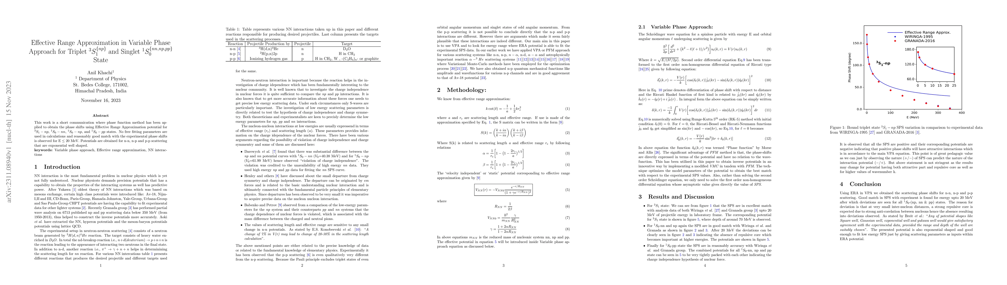 Thumbnail for Effective Range Approximation in Variable Phase Approach for Triplet
  $^3S_1^{\{np\}}$ and Singlet $^1S_0^{ \{nn, np, pp\}}$ State