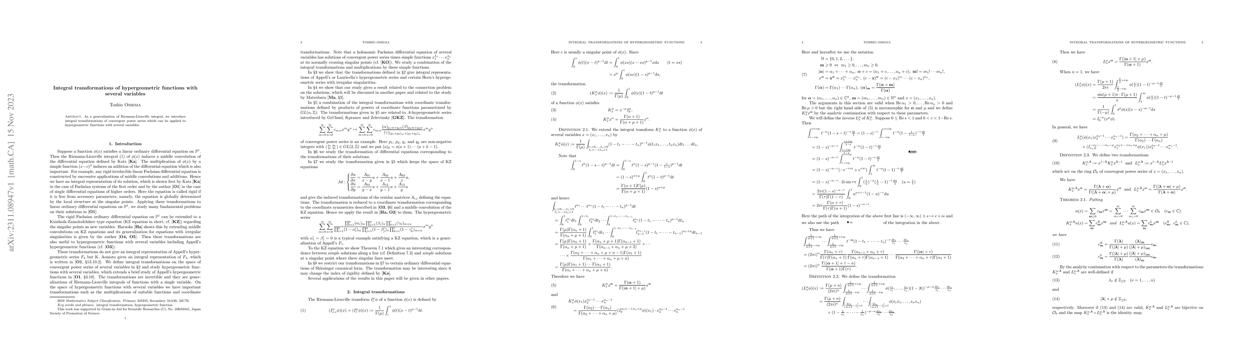 Thumbnail for Integral transformations of hypergeometric functions with several
  variables