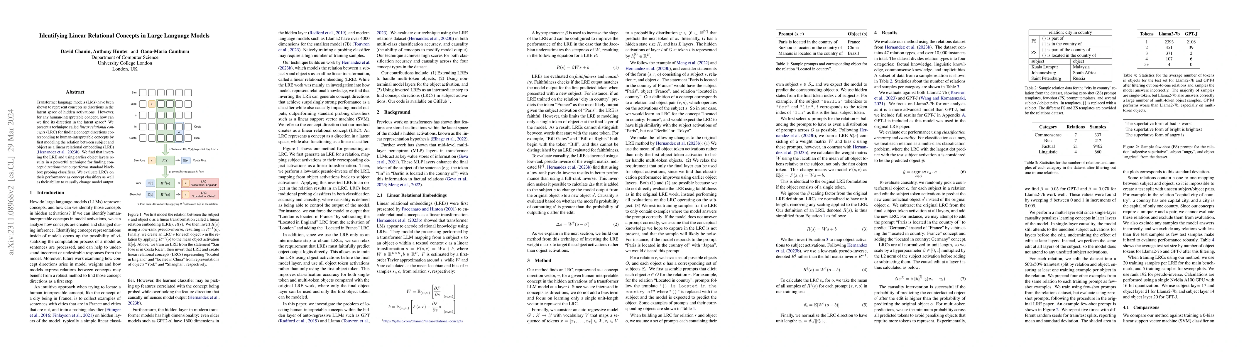 Thumbnail for Identifying Linear Relational Concepts in Large Language Models
