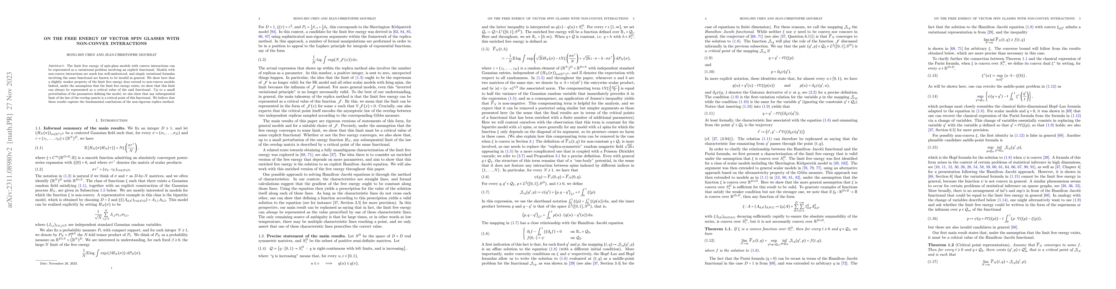 Thumbnail for On the free energy of vector spin glasses with non-convex interactions
