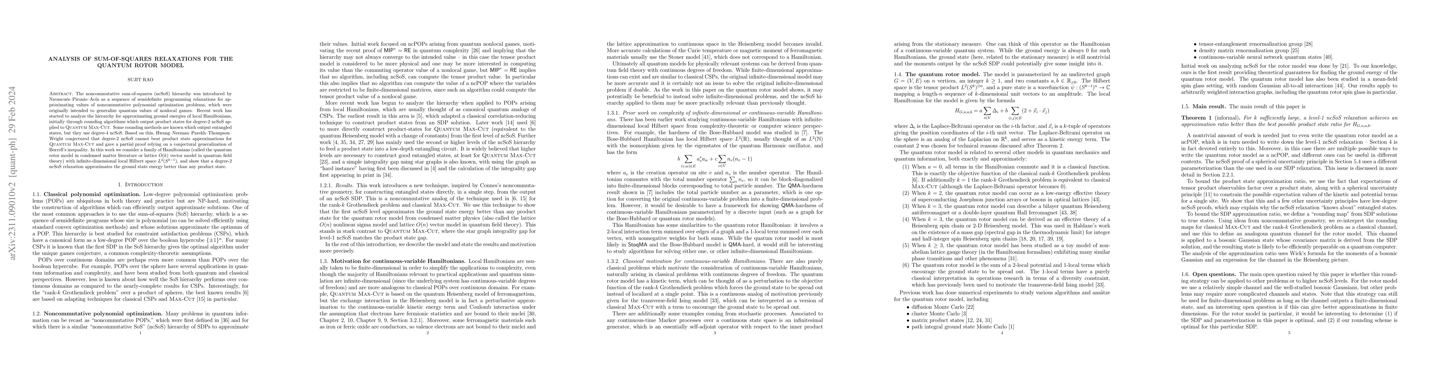 Thumbnail for Analysis of sum-of-squares relaxations for the quantum rotor model
