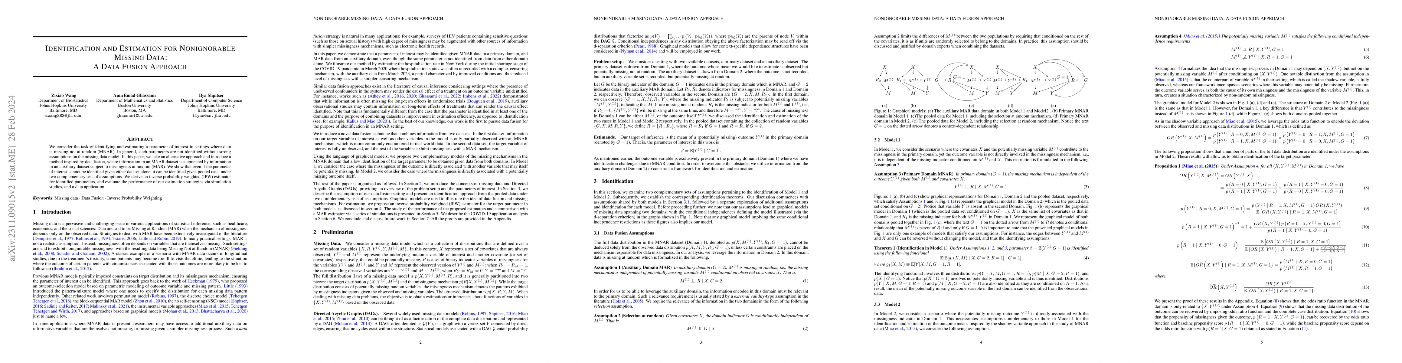 Thumbnail for Identification and Estimation for Nonignorable Missing Data: A Data
  Fusion Approach