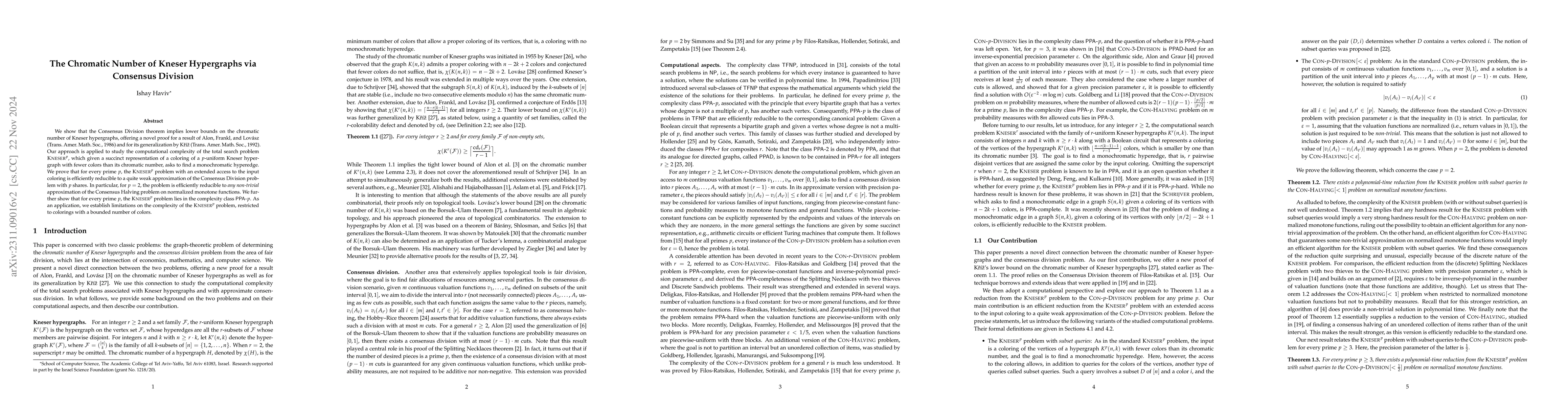 Thumbnail for The Chromatic Number of Kneser Hypergraphs via Consensus Division