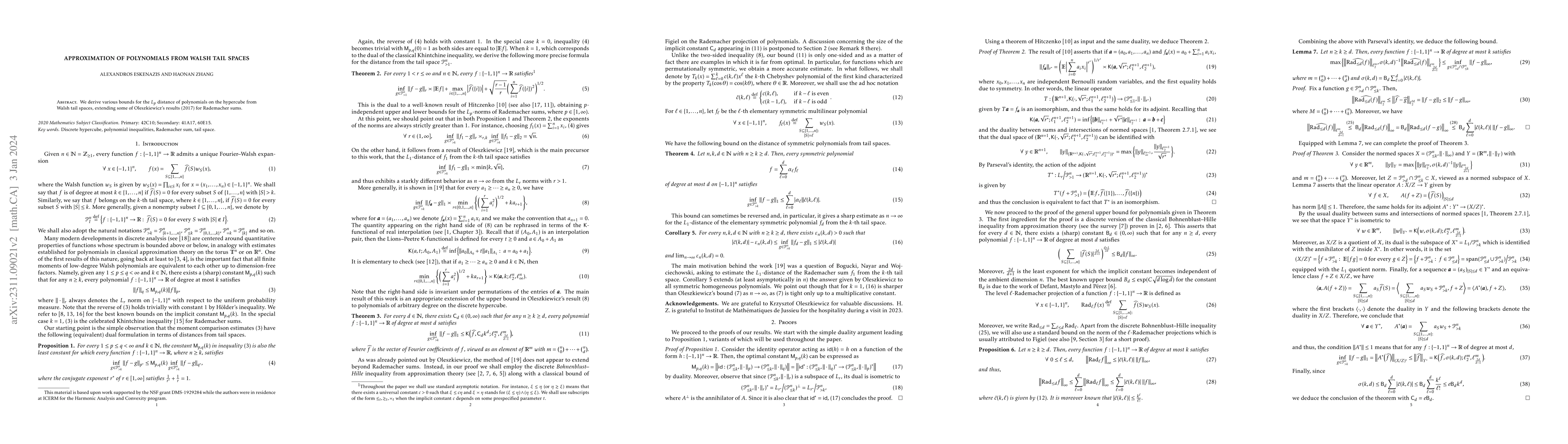 Thumbnail for Approximation of polynomials from Walsh tail spaces