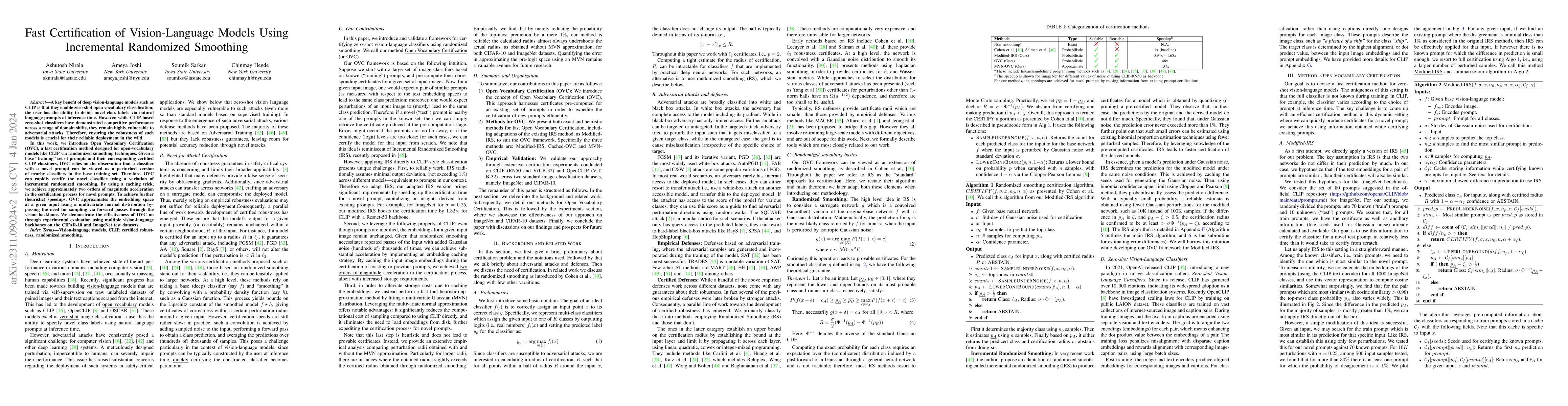 Thumbnail for Fast Certification of Vision-Language Models Using Incremental
  Randomized Smoothing