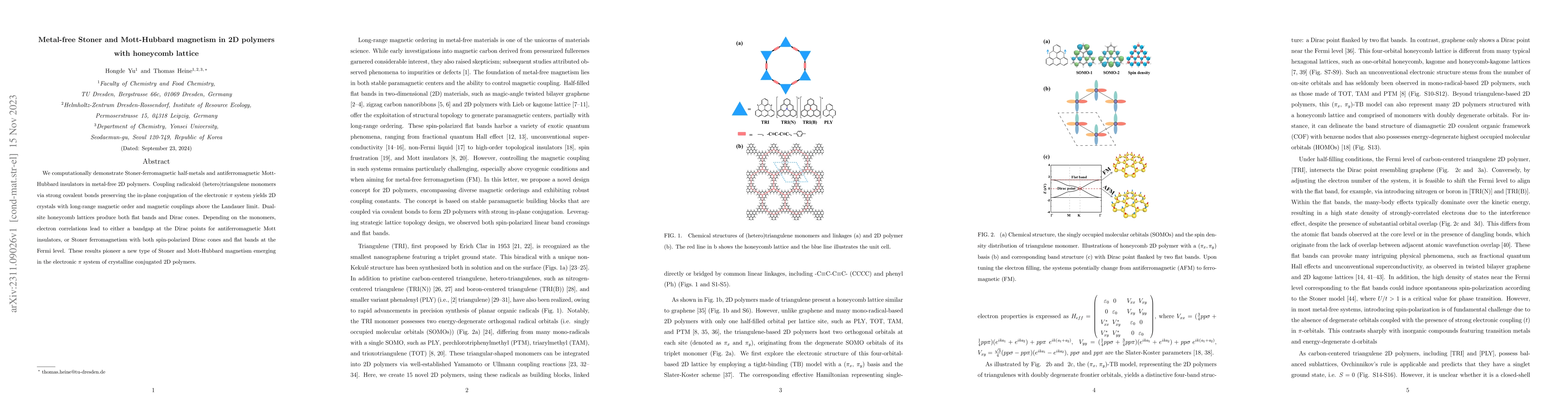 Thumbnail for Metal-free Stoner and Mott-Hubbard magnetism in 2D polymers with
  honeycomb lattice