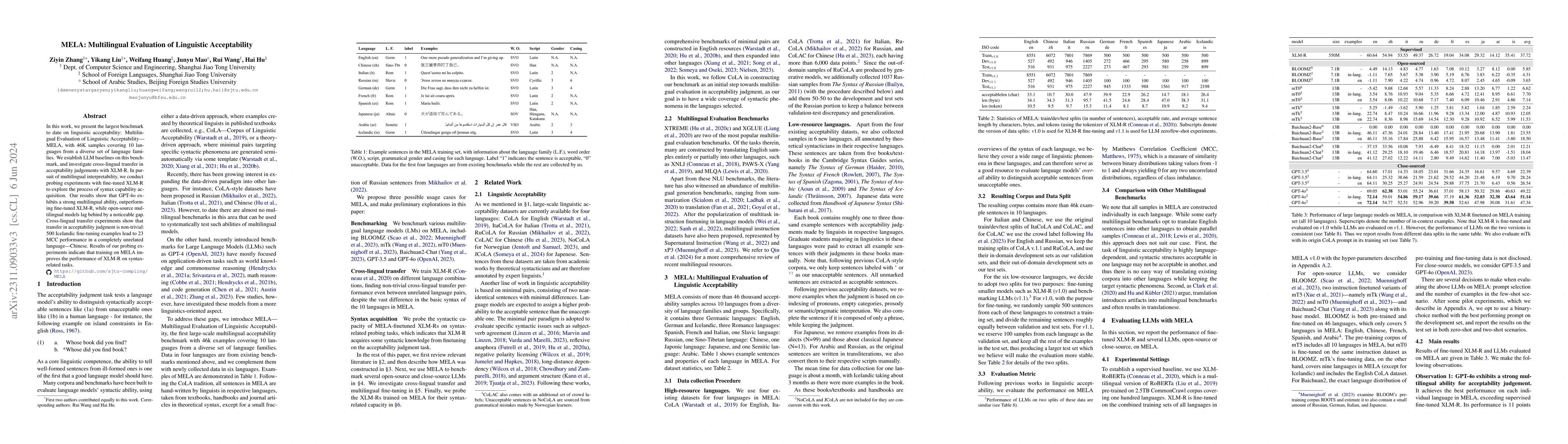 Thumbnail for MELA: Multilingual Evaluation of Linguistic Acceptability