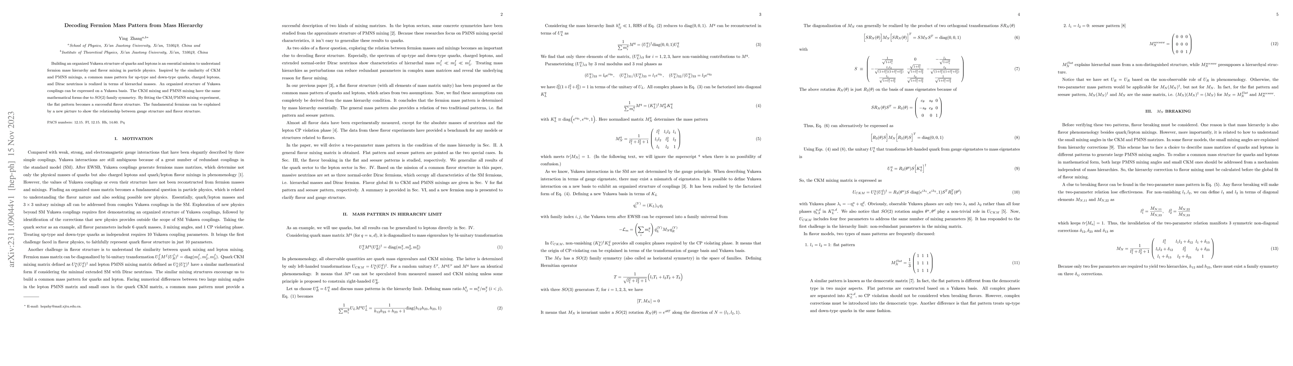 Thumbnail for Decoding Fermion Mass Pattern from Mass Hierarchy