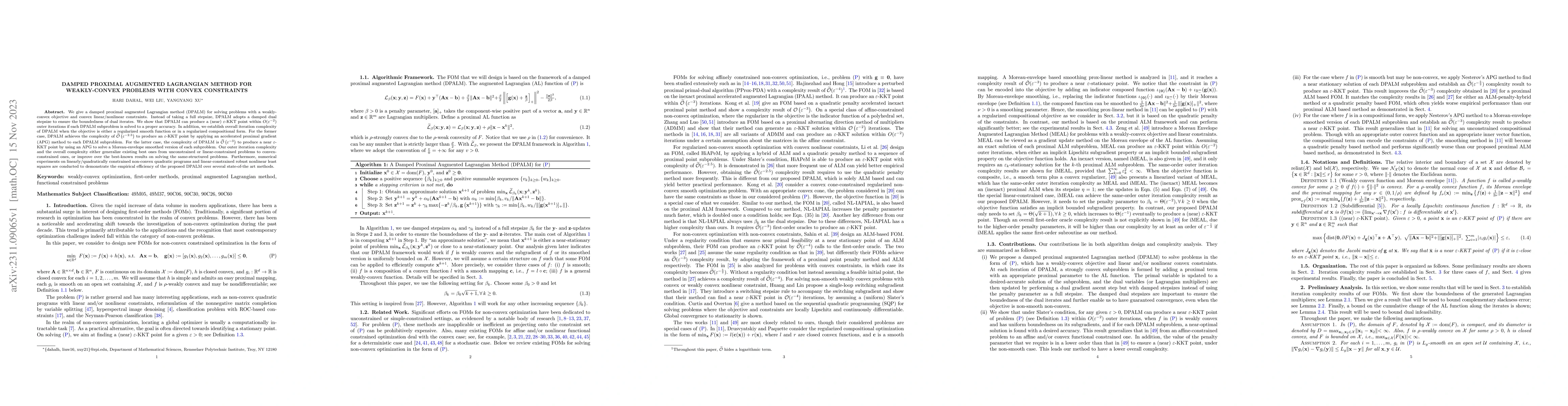 Thumbnail for Damped Proximal Augmented Lagrangian Method for weakly-Convex Problems
  with Convex Constraints