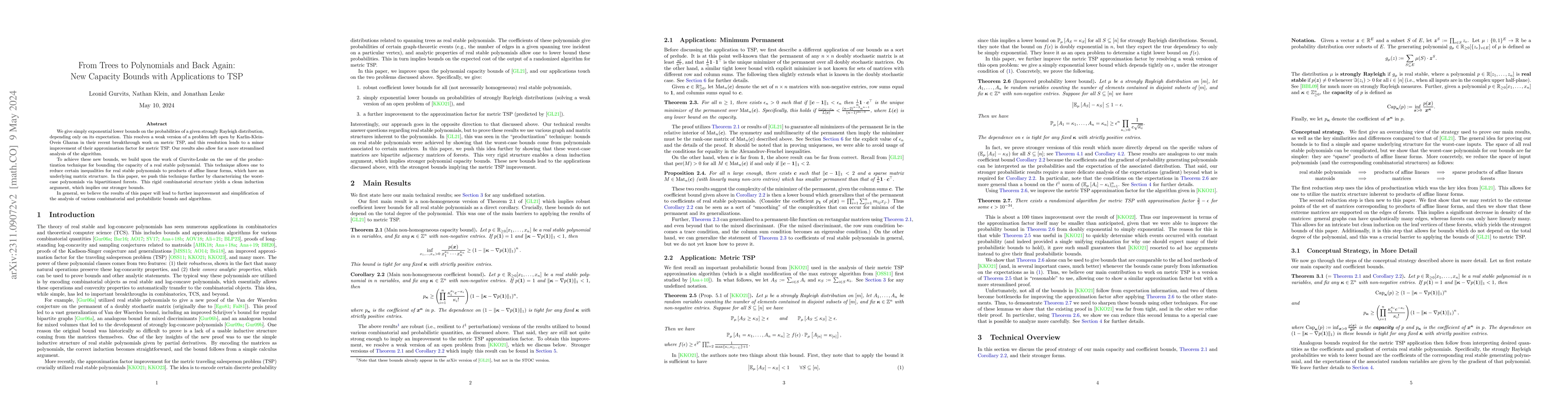Thumbnail for From Trees to Polynomials and Back Again: New Capacity Bounds with
  Applications to TSP