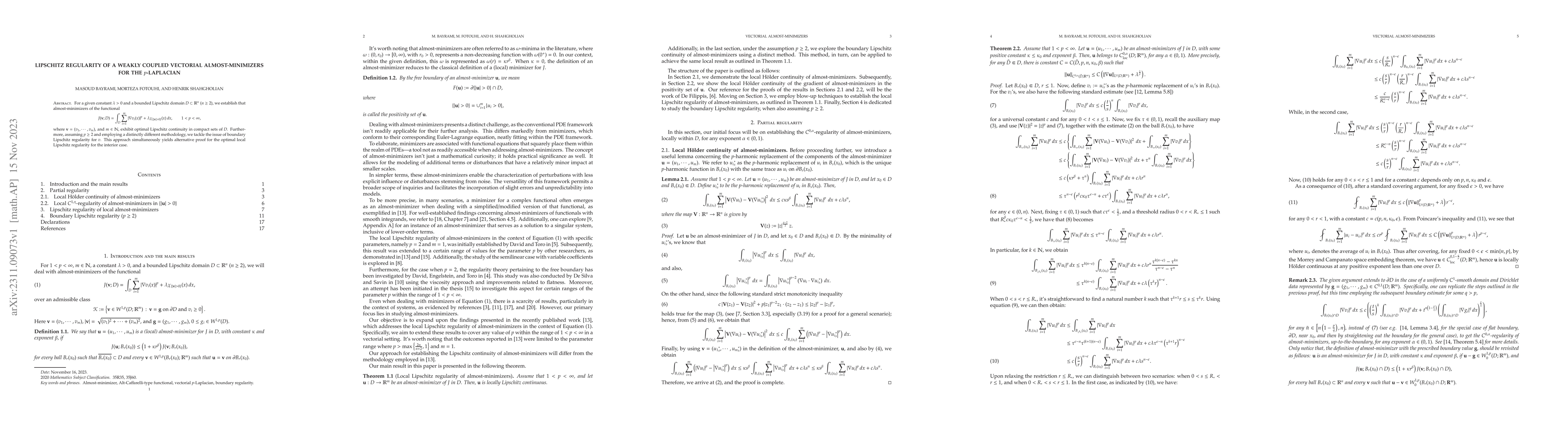 Thumbnail for Lipschitz regularity of a weakly coupled vectorial almost-minimizers for
  the $p$-Laplacian