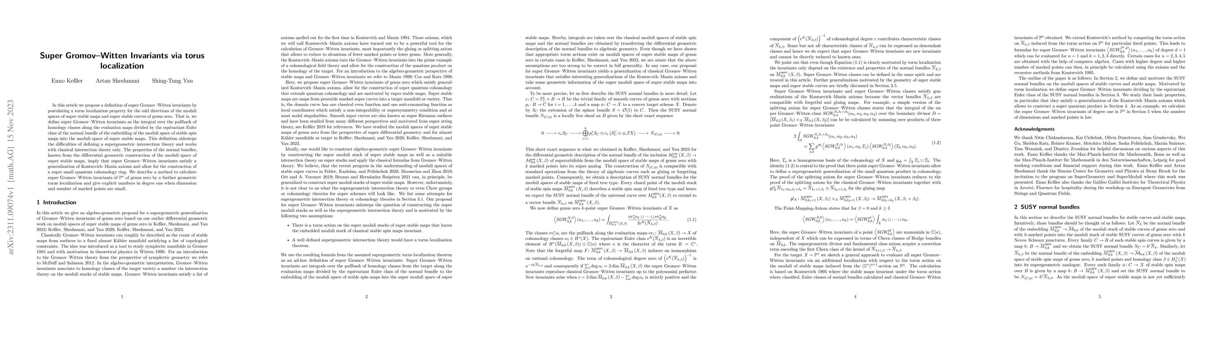Thumbnail for Super Gromov-Witten Invariants via torus localization