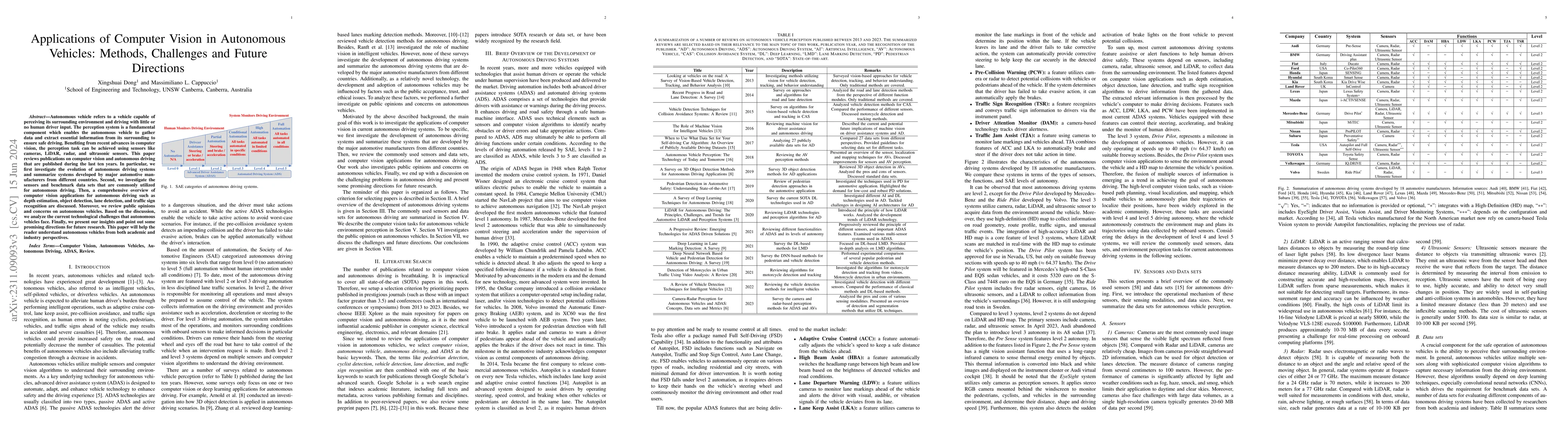 Thumbnail for Applications of Computer Vision in Autonomous Vehicles: Methods,
  Challenges and Future Directions