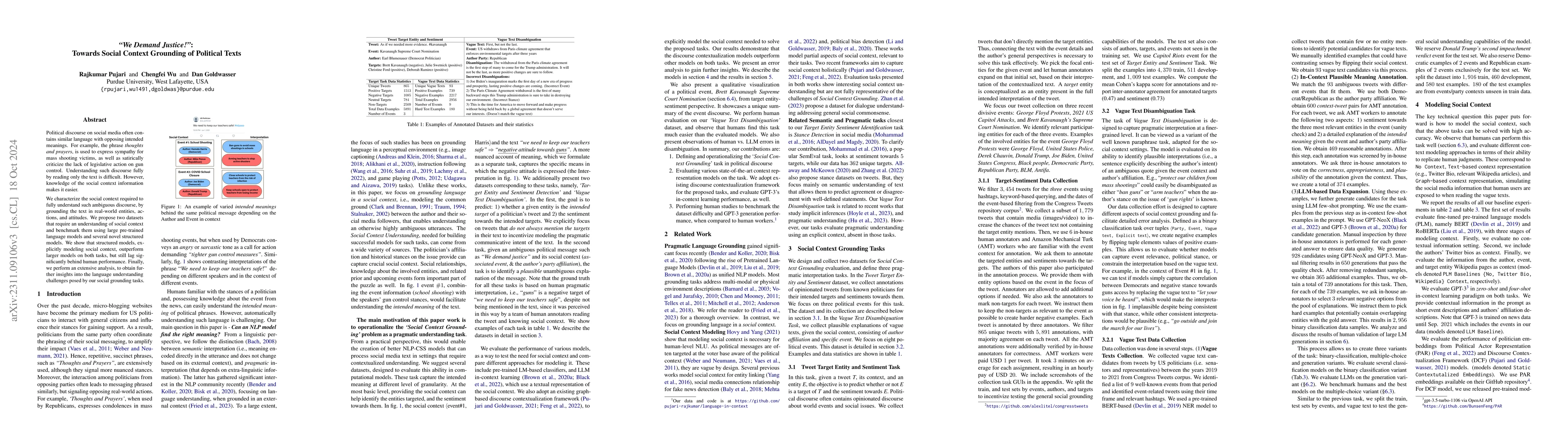 Thumbnail for "We Demand Justice!": Towards Social Context Grounding of Political
  Texts