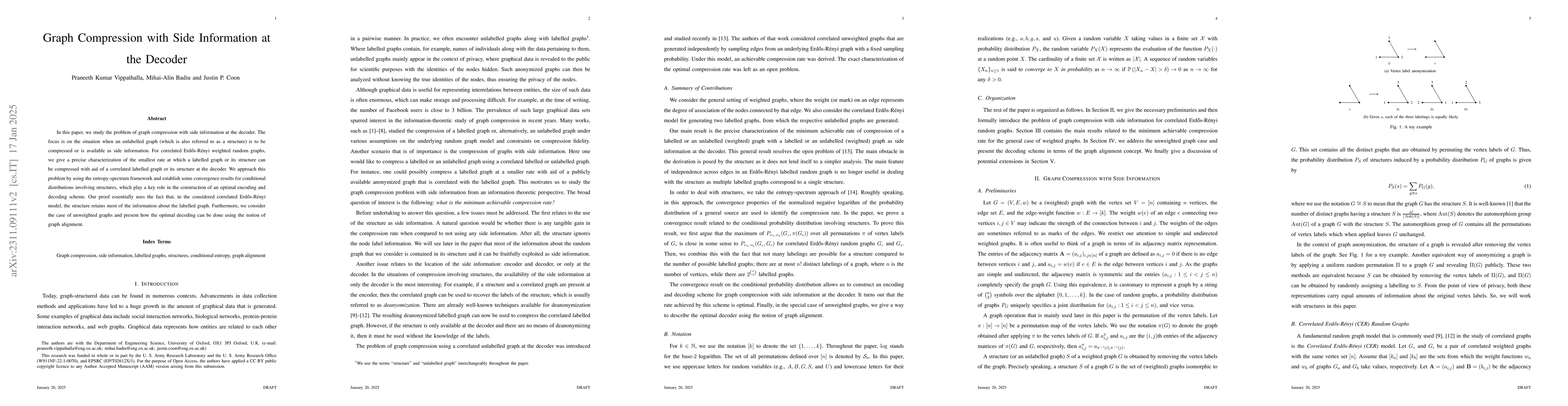 Thumbnail for Graph Compression with Side Information at the Decoder