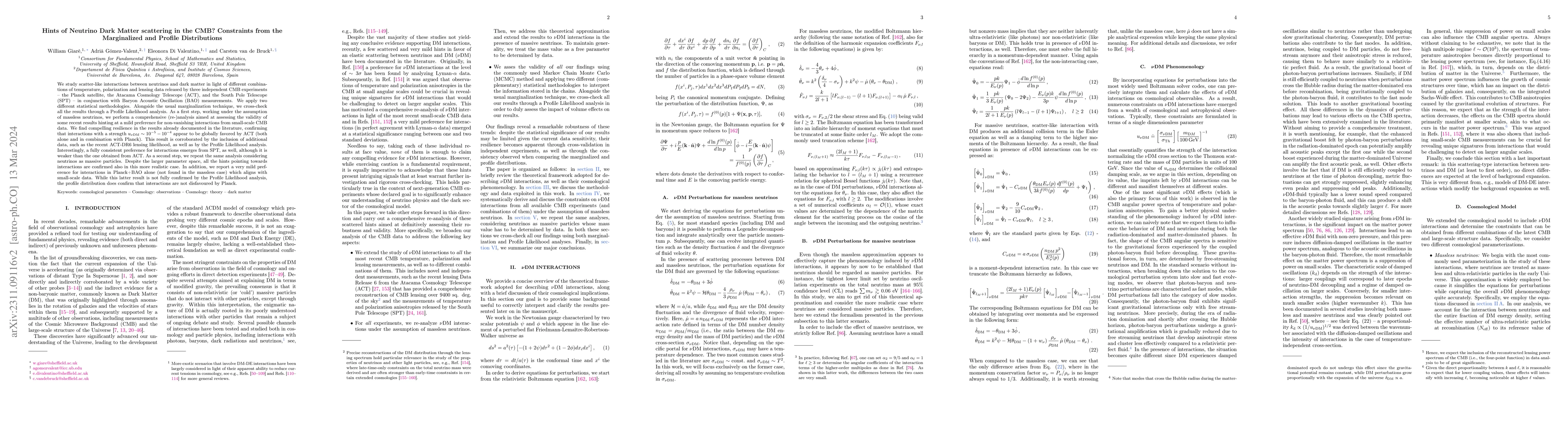 Thumbnail for Hints of Neutrino Dark Matter scattering in the CMB? Constraints from
  the Marginalized and Profile Distributions