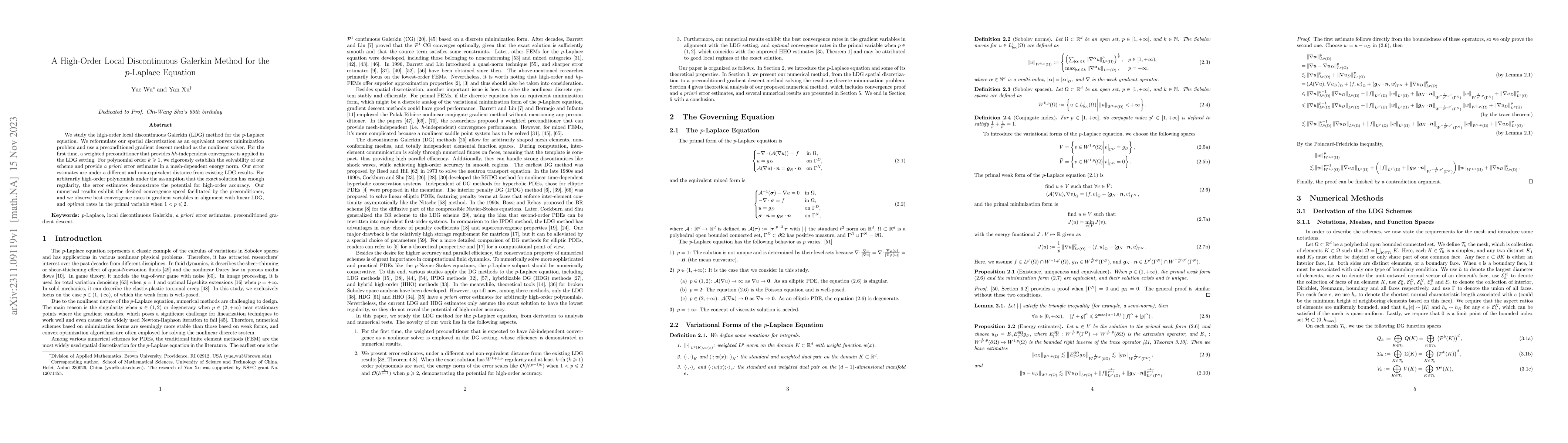 Thumbnail for A high-order local discontinuous Galerkin method for the $p$-Laplace
  equation