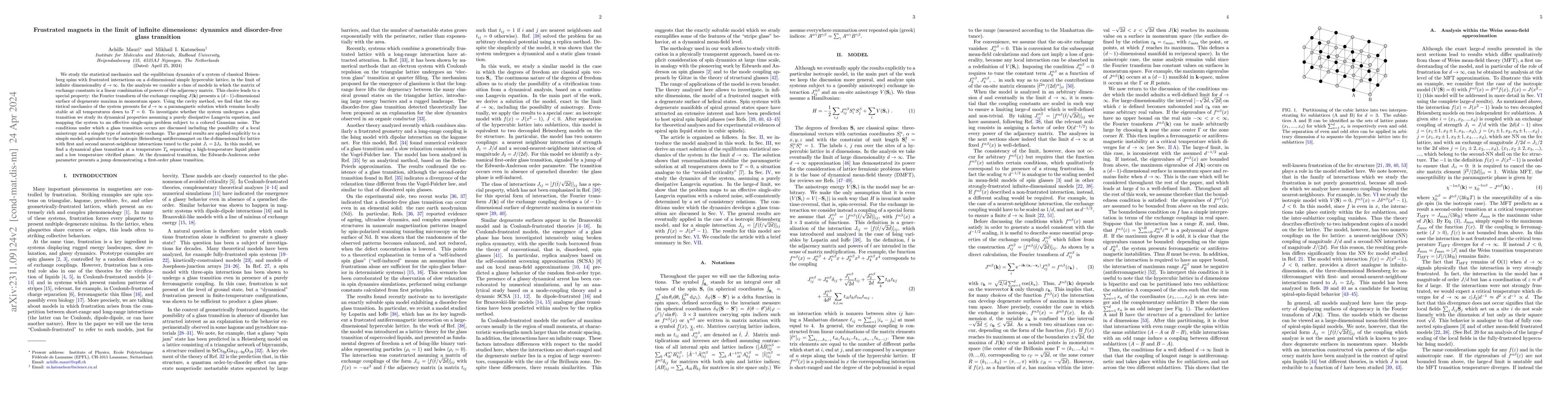 Thumbnail for Frustrated magnets in the limit of infinite dimensions: dynamics and
  disorder-free glass transition