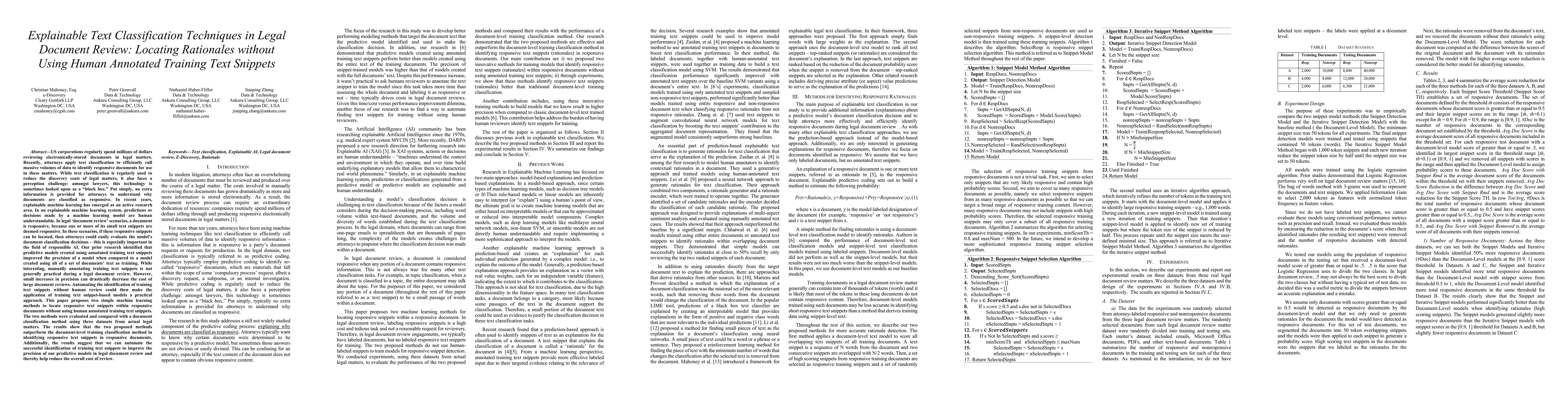 Thumbnail for Explainable Text Classification Techniques in Legal Document Review:
  Locating Rationales without Using Human Annotated Training Text Snippets