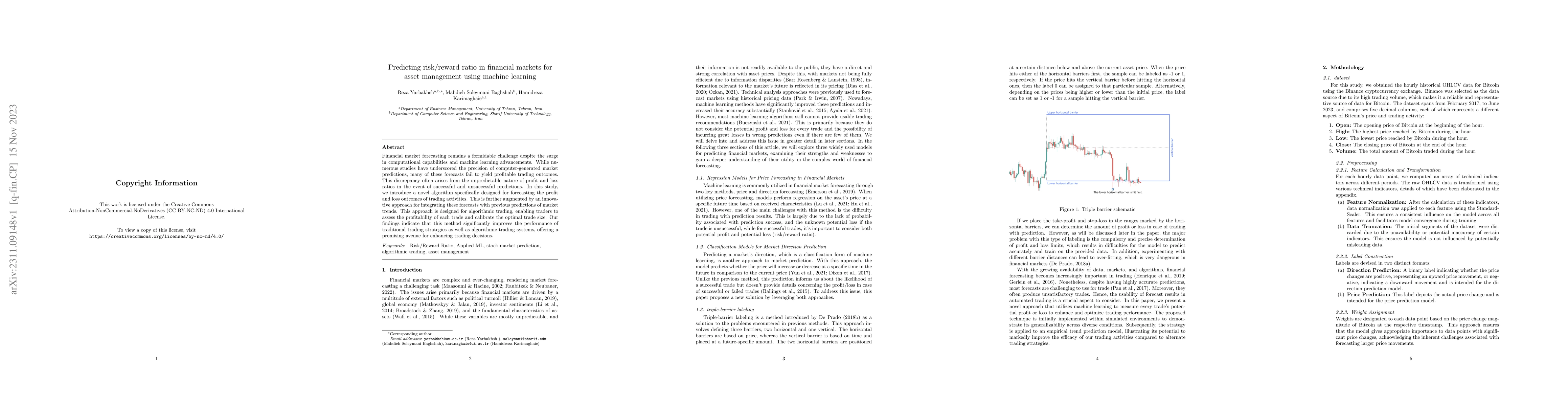 Thumbnail for Predicting risk/reward ratio in financial markets for asset management
  using machine learning