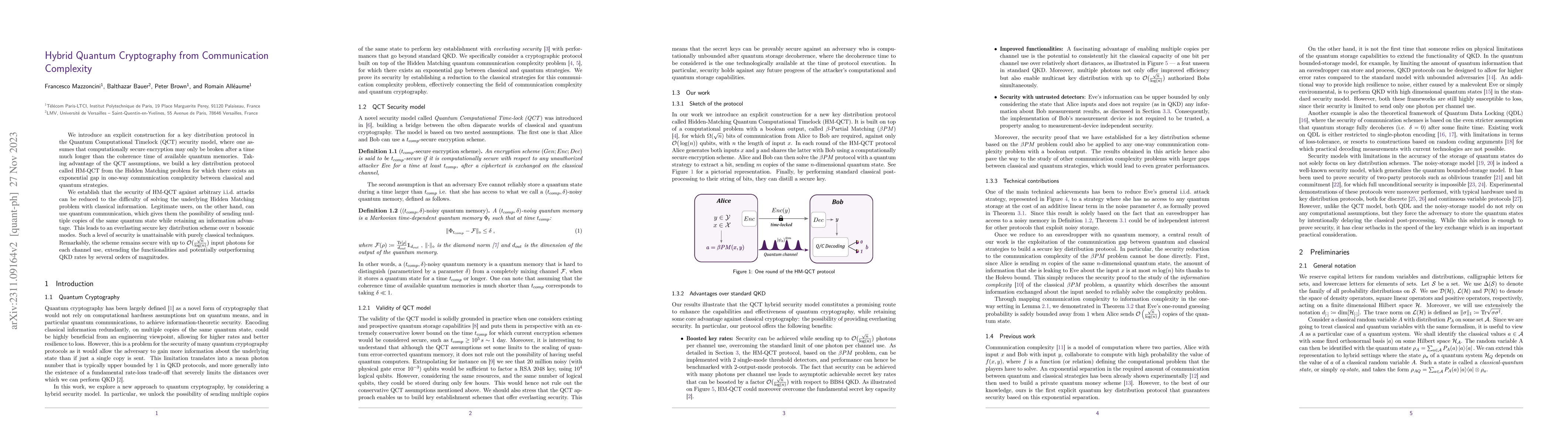 Thumbnail for Hybrid Quantum Cryptography from Communication Complexity