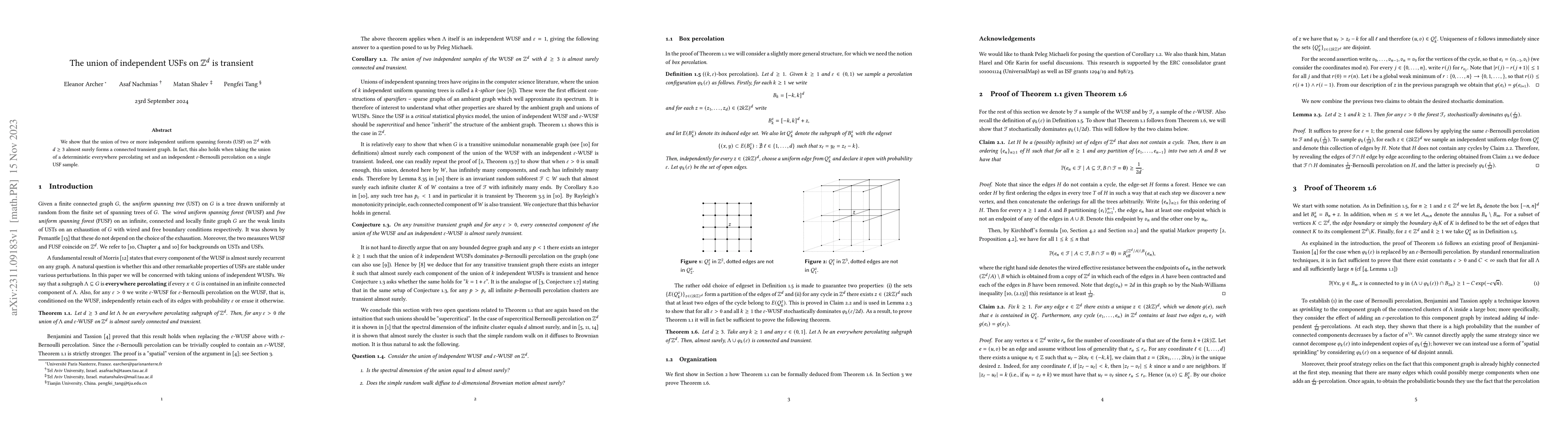 Thumbnail for The union of independent USFs on $\mathbb{Z}^d$ is transient