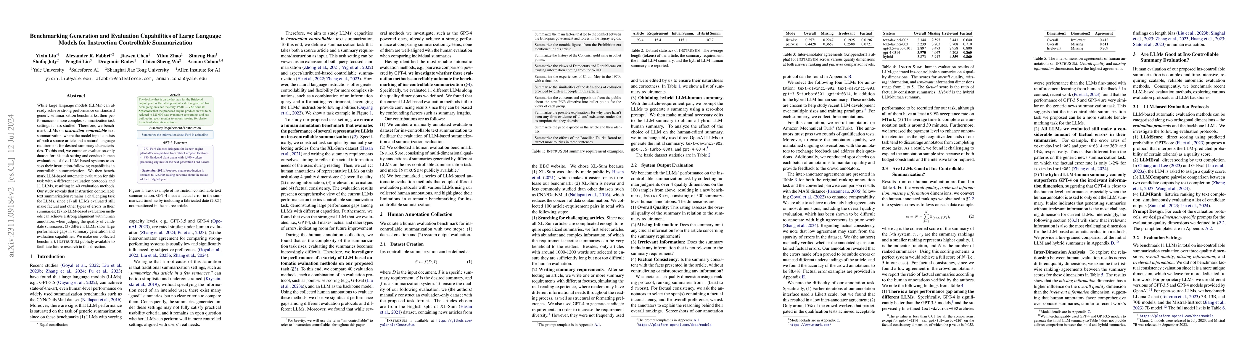 Thumbnail for Benchmarking Generation and Evaluation Capabilities of Large Language
  Models for Instruction Controllable Summarization