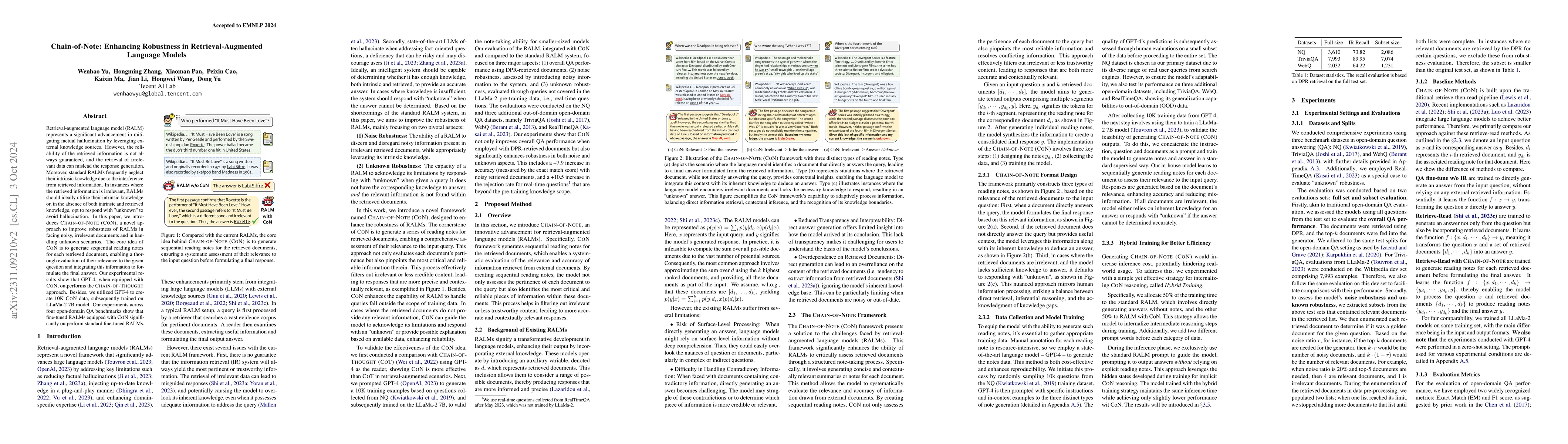Thumbnail for Chain-of-Note: Enhancing Robustness in Retrieval-Augmented Language
  Models