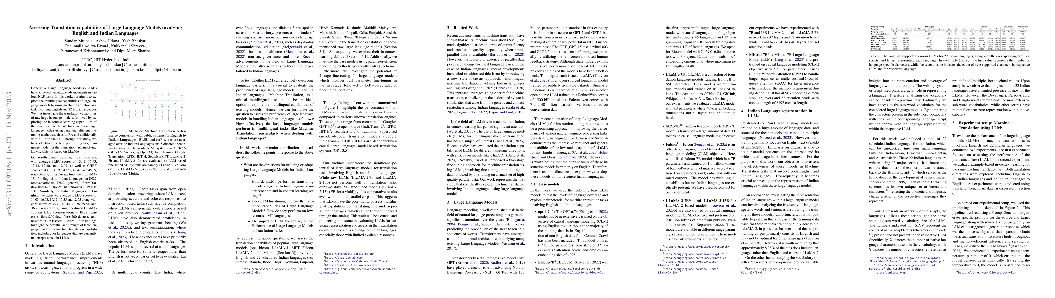 Thumbnail for Assessing Translation capabilities of Large Language Models involving
  English and Indian Languages