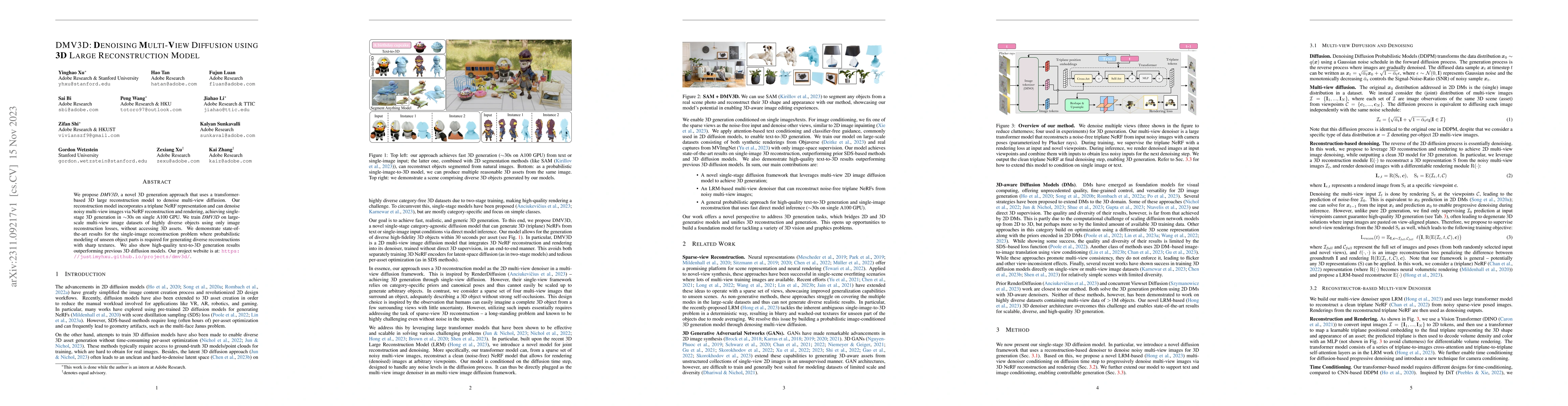 Thumbnail for DMV3D: Denoising Multi-View Diffusion using 3D Large Reconstruction
  Model
