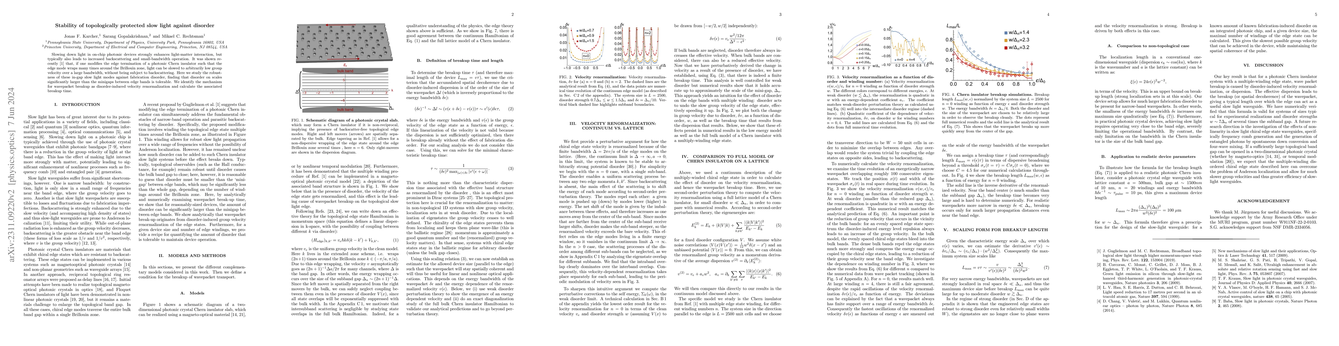Thumbnail for Stability of topologically protected slow light against disorder