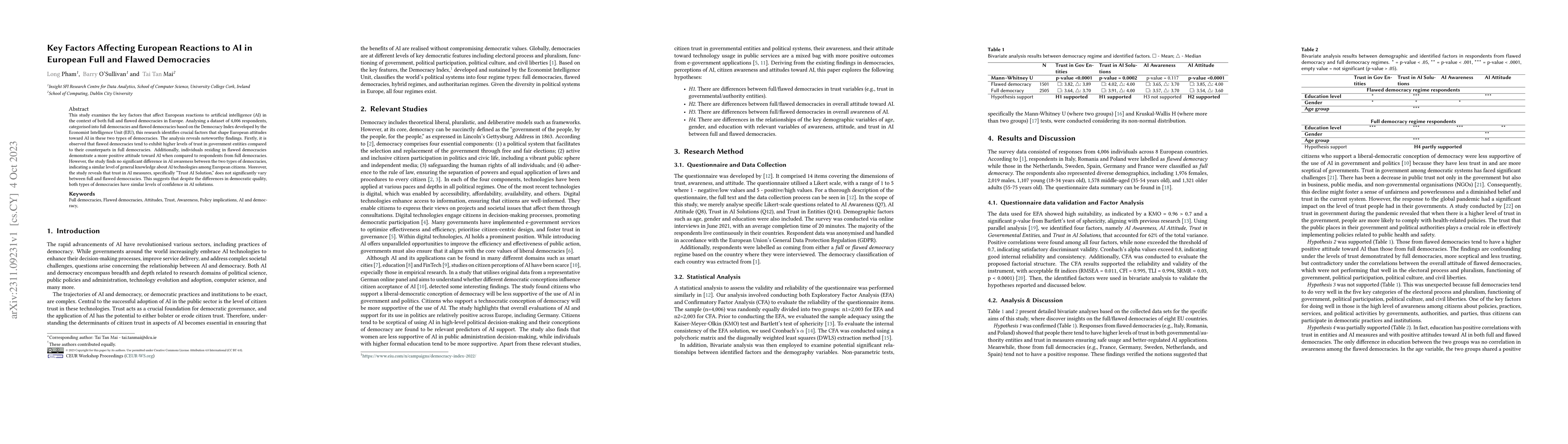 Thumbnail for Key Factors Affecting European Reactions to AI in European Full and
  Flawed Democracies
