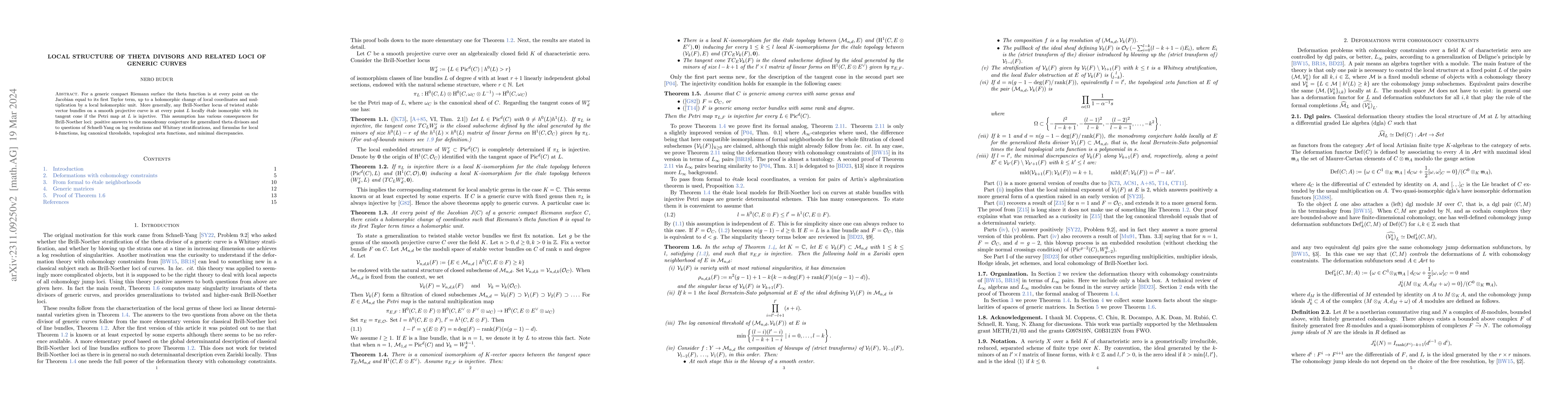 Thumbnail for Local structure of theta divisors and related loci of generic curves