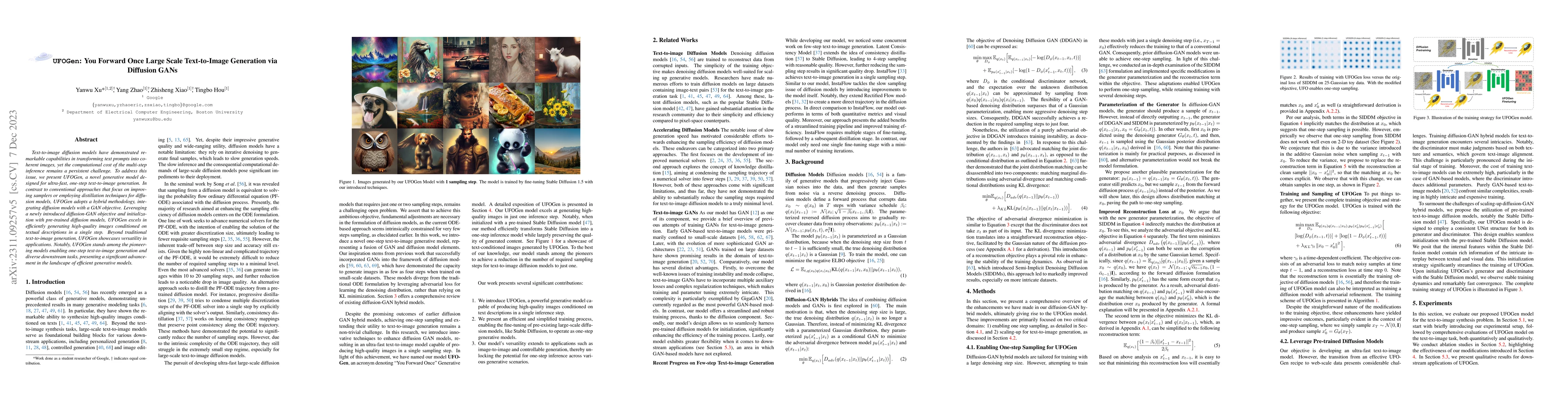 Thumbnail for UFOGen: You Forward Once Large Scale Text-to-Image Generation via
  Diffusion GANs
