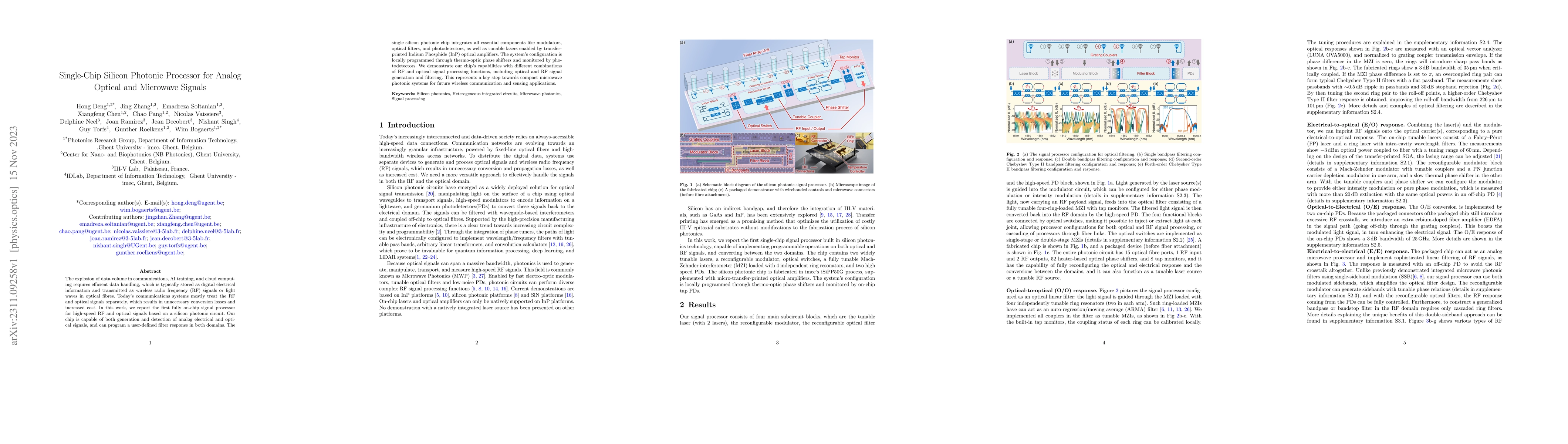 Thumbnail for Single-Chip Silicon Photonic Processor for Analog Optical and Microwave
  Signals