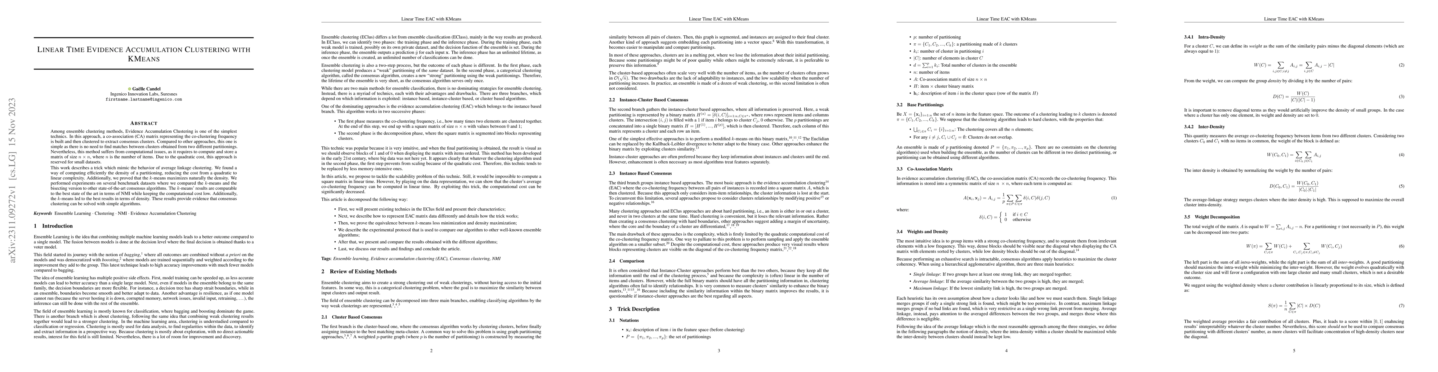 Thumbnail for Linear time Evidence Accumulation Clustering with KMeans