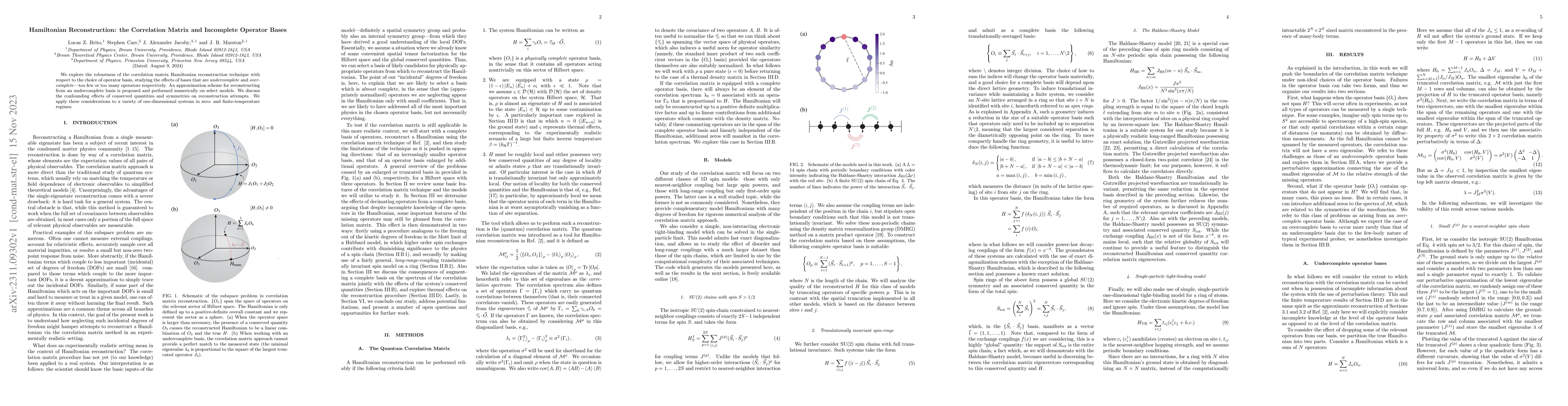 Thumbnail for Hamiltonian Reconstruction: the Correlation Matrix and Incomplete
  Operator Bases