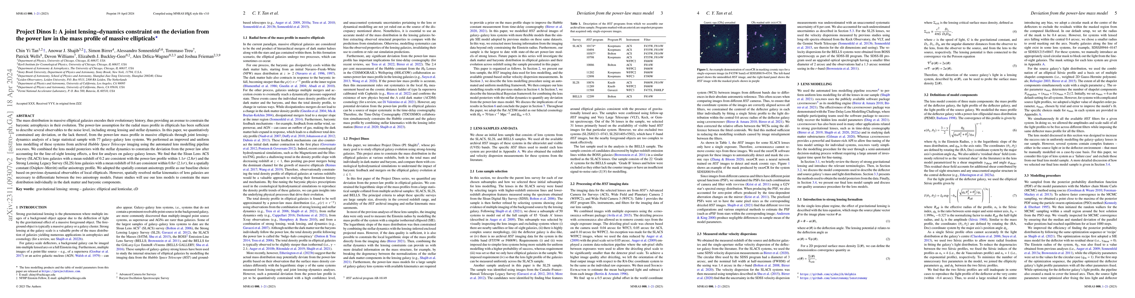 Thumbnail for Project Dinos I: A joint lensing-dynamics constraint on the deviation
  from the power law in the mass profile of massive ellipticals