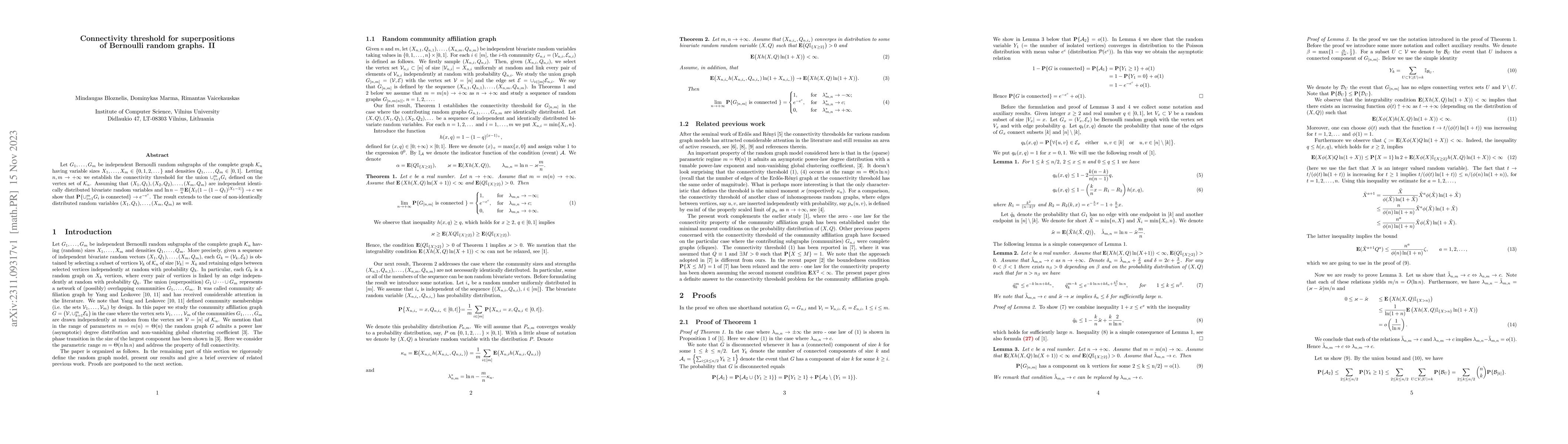 Thumbnail for Connectivity threshold for superpositions of Bernoulli random graphs. II