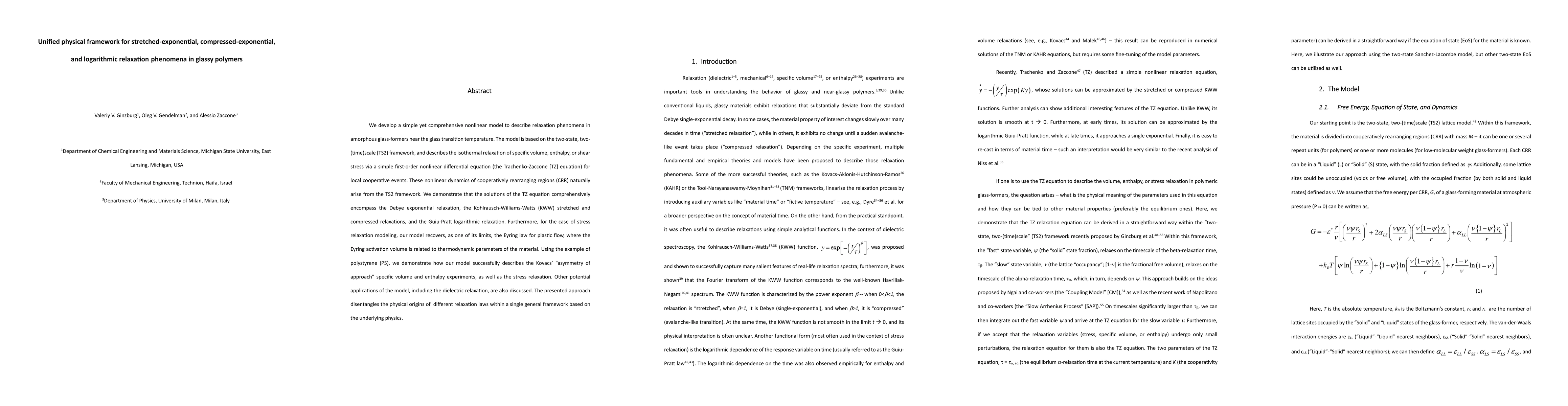 Thumbnail for Unified physical framework for stretched-exponential,
  compressed-exponential, and logarithmic relaxation phenomena in glassy
  polymers