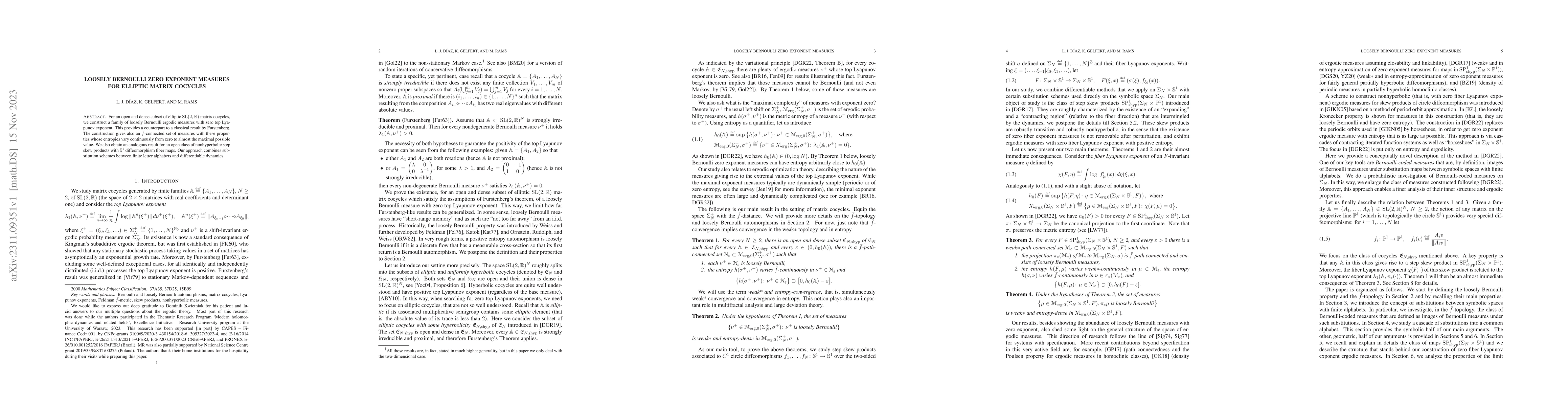 Thumbnail for Loosely Bernoulli zero exponent measures for elliptic matrix cocycles