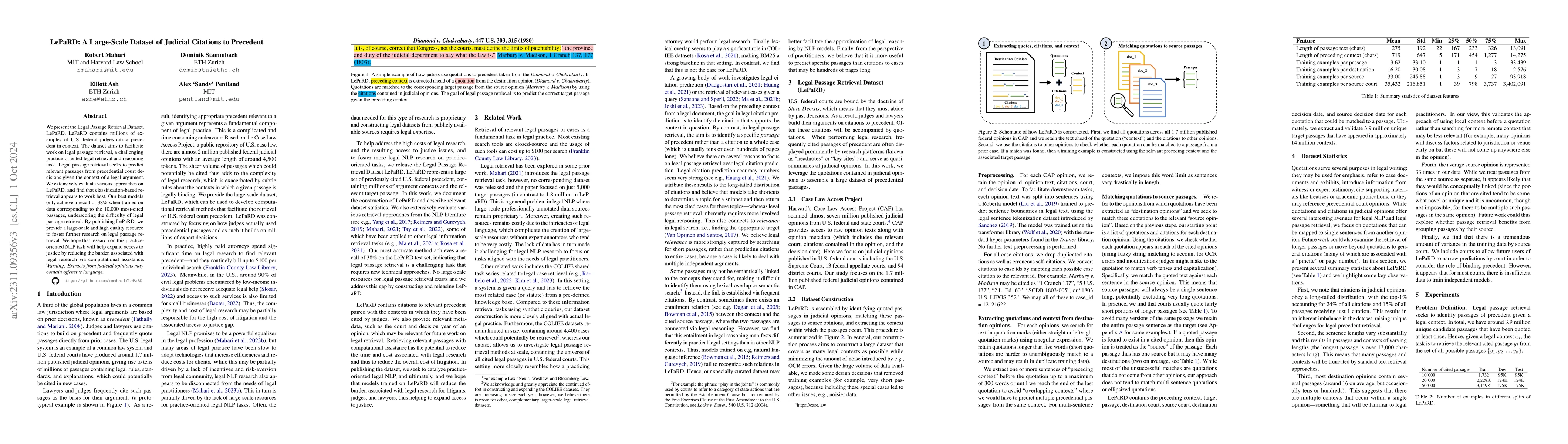 Thumbnail for LePaRD: A Large-Scale Dataset of Judges Citing Precedents
