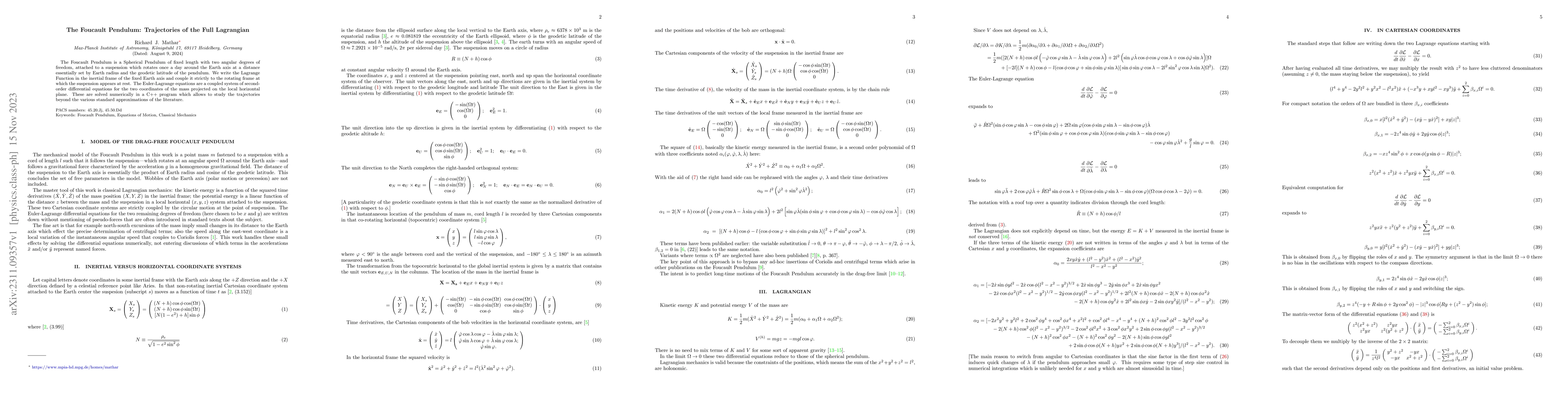 Thumbnail for The Foucault Pendulum: Trajectories of the Full Lagrangian