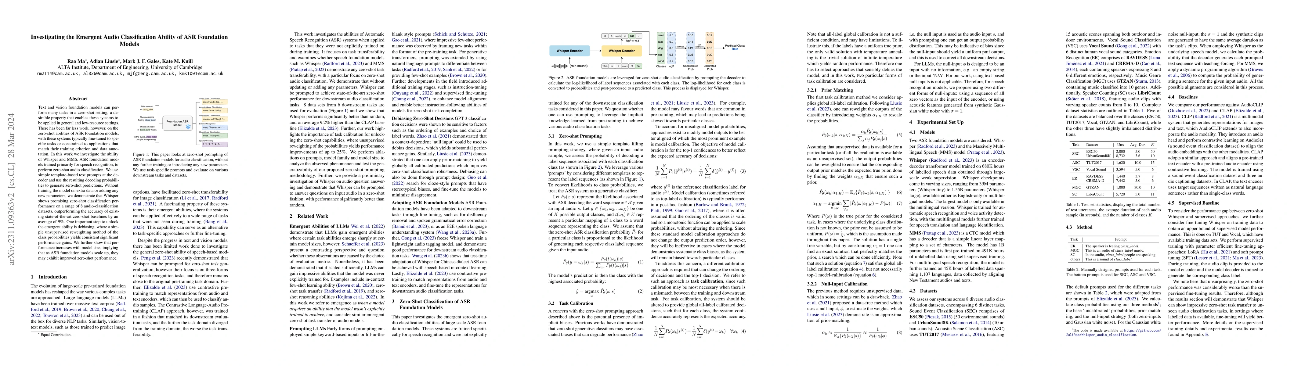 Thumbnail for Investigating the Emergent Audio Classification Ability of ASR
  Foundation Models