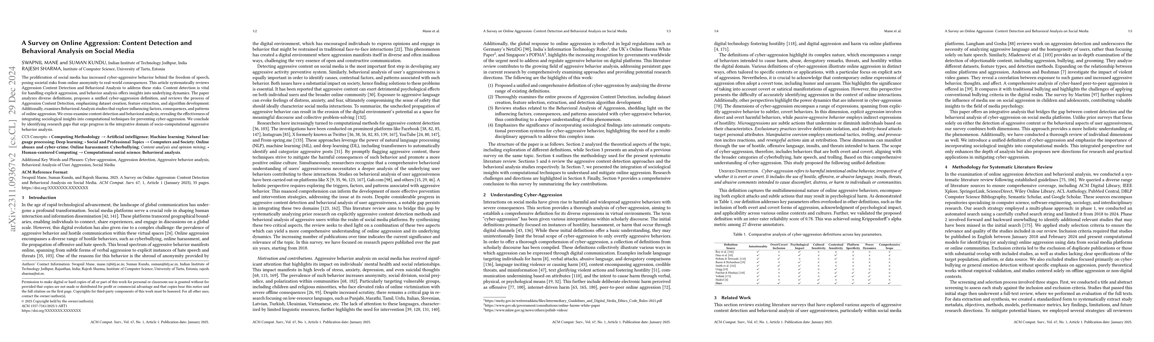 Thumbnail for A Survey on Online User Aggression: Content Detection and Behavioural
  Analysis on Social Media Platforms