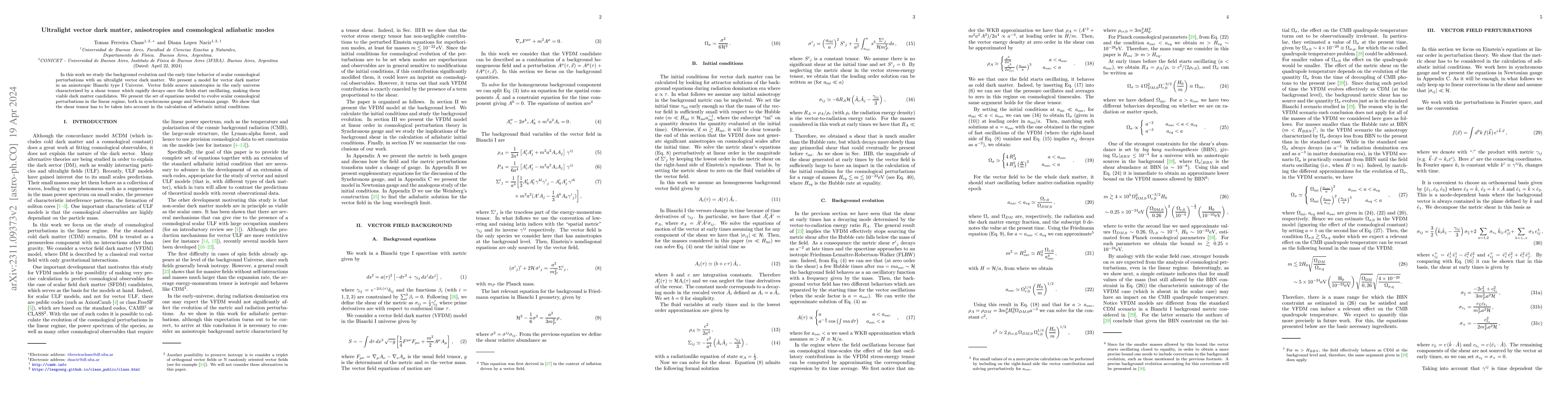 Thumbnail for Ultralight vector dark matter, anisotropies and cosmological adiabatic
  modes