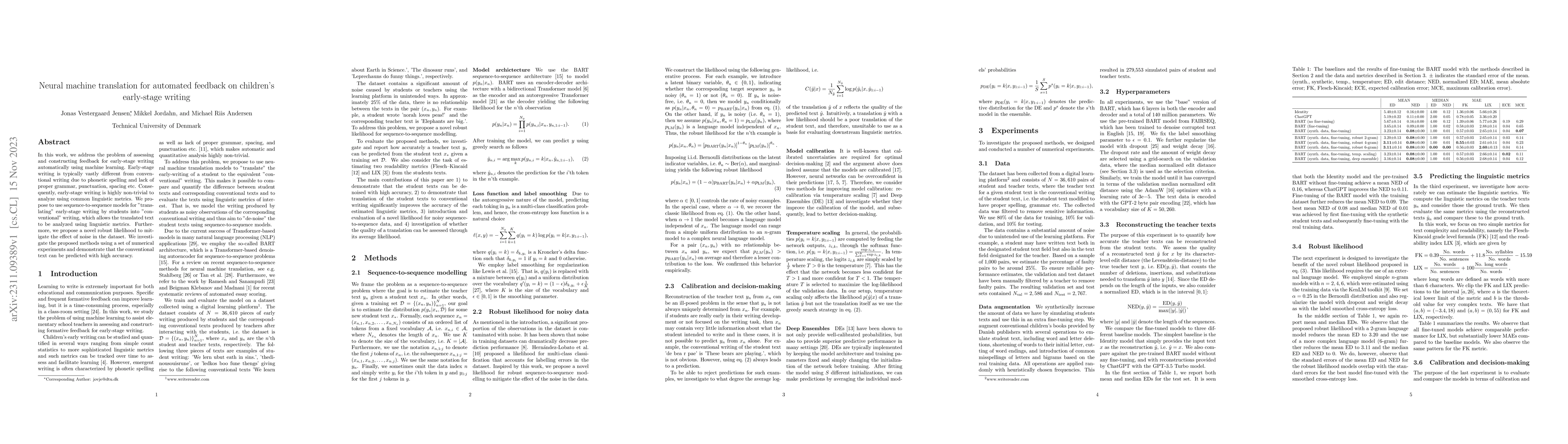 Thumbnail for Neural machine translation for automated feedback on children's
  early-stage writing