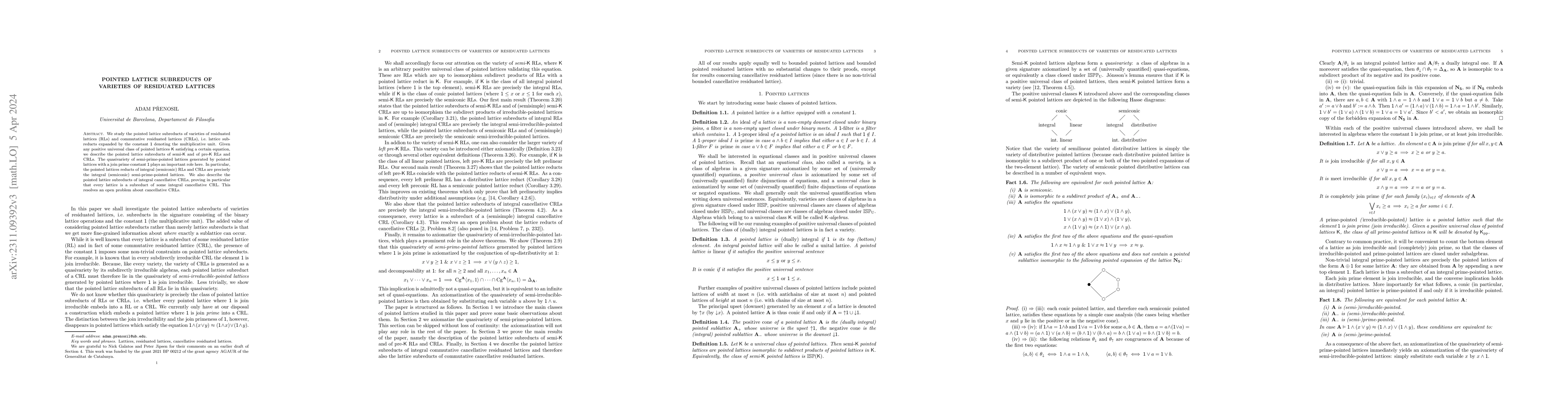 Thumbnail for Pointed lattice subreducts of varieties of residuated lattices