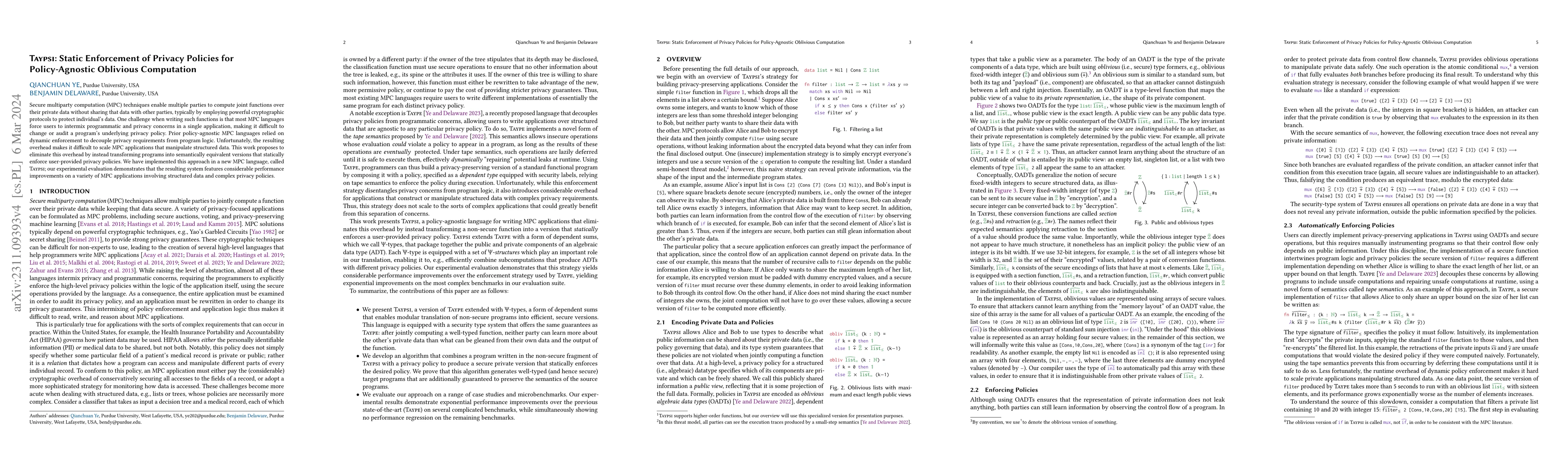 Thumbnail for Taypsi: Static Enforcement of Privacy Policies for Policy-Agnostic
  Oblivious Computation